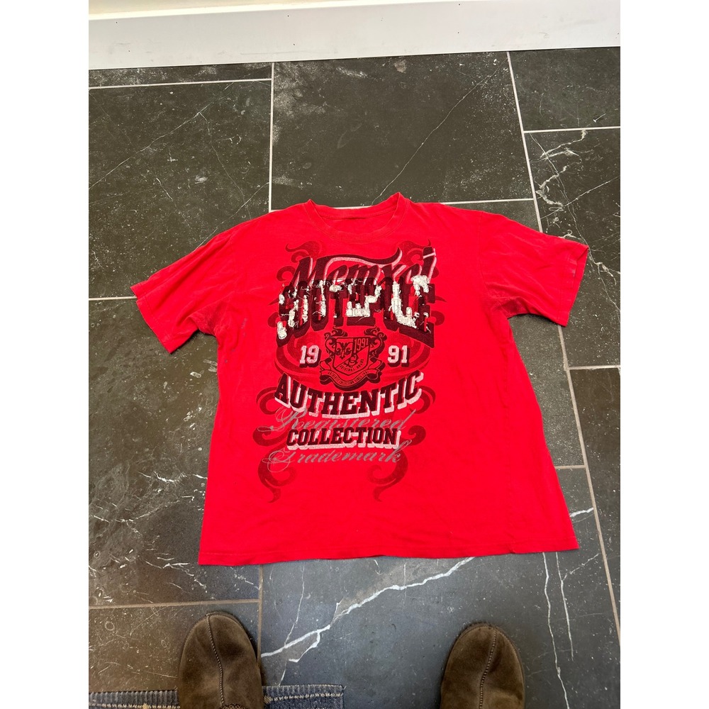 Mens Y2k 2000s Southpole 1991 Graphic T-Shirt Red XXL Short Sleeve Crewneck